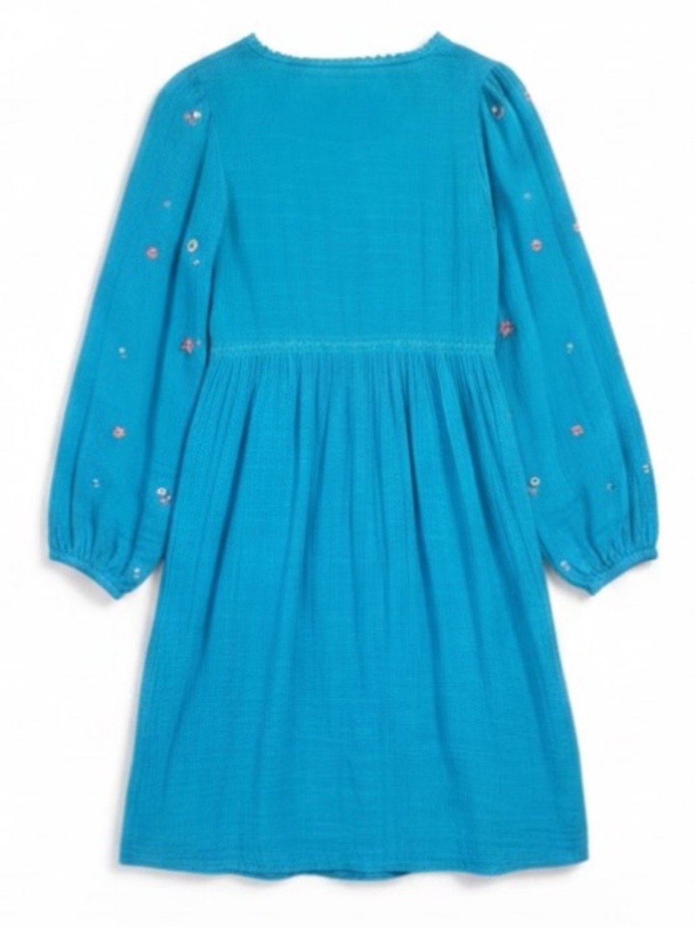 Umgee Floral Embroidered Long Balloon Sleeve Dress Turquoise Blue Large - Picture 2 of 7